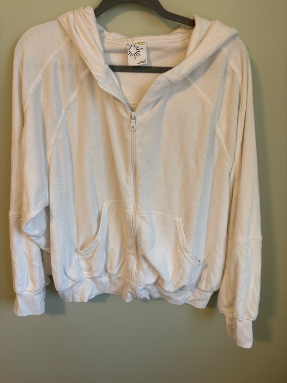 Offline by Aerie Terry Cloth full zip hoodie white size L